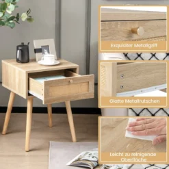 1/2er Set Rattan Nachttisch mit Schublade Beistelltisch Nachtkommode Nachtkonsole Sofatisch