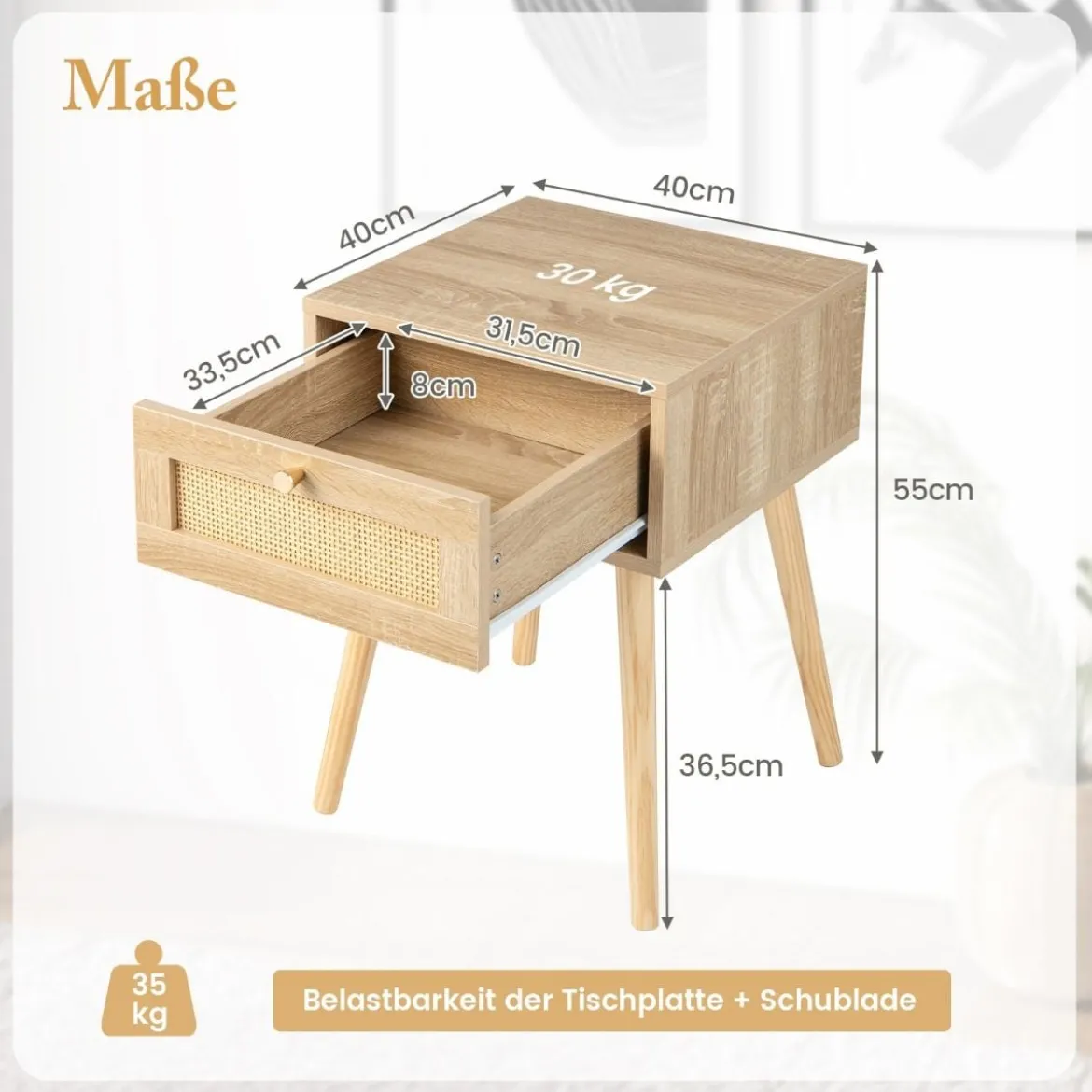 1/2er Set Rattan Nachttisch mit Schublade Beistelltisch Nachtkommode Nachtkonsole Sofatisch