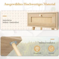 1/2er Set Rattan Nachttisch mit Schublade Beistelltisch Nachtkommode Nachtkonsole Sofatisch