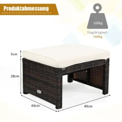 2er Set Rattan-Ottomanen Outdoor-Fußhocker mit weichem Kissen 49 x 40 x 33 cm Weiß