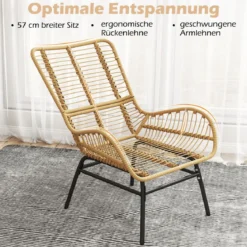 2er Set Rattansessel Gartenstuhl mit Dickem Kissen Rattanstuhl XXL Gartensessel für Terrasse bis 180 kg Belastbar