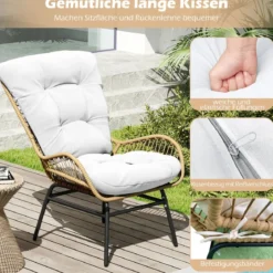 2er Set Rattansessel Gartenstuhl mit Dickem Kissen Rattanstuhl XXL Gartensessel für Terrasse bis 180 kg Belastbar