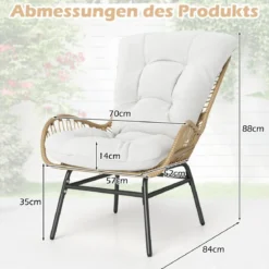 2er Set Rattansessel Gartenstuhl mit Dickem Kissen Rattanstuhl XXL Gartensessel für Terrasse bis 180 kg Belastbar