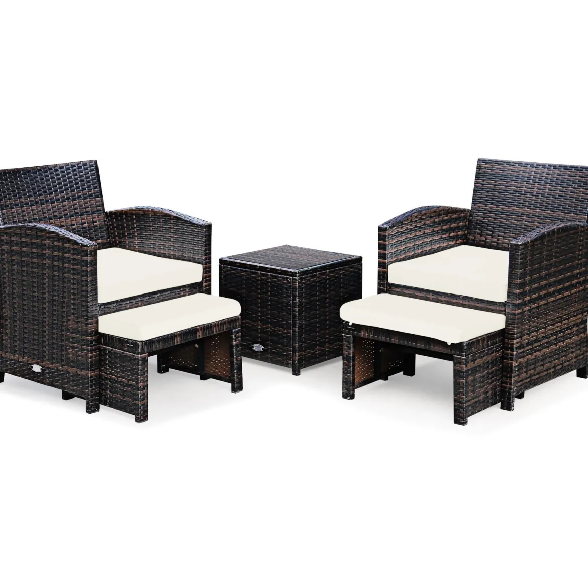 5er Set Rattan Set Möbel Balkonset Gartenmöbel Sitzgruppe Braun + Weiß