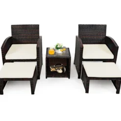 5er Set Rattan Set Möbel Balkonset Gartenmöbel Sitzgruppe Braun + Weiß