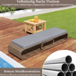 2er Set Rattan Sonnenliege mit Auflage & Verstellbarer Rückenlehne Wetterfeste Balkonliege Khaki/Grau/Beige