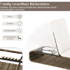 2er Set Rattan Sonnenliege mit Auflage & Verstellbarer Rückenlehne Wetterfeste Balkonliege Khaki/Grau/Beige
