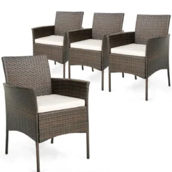 4er-Set Rattanstühle für draußen PE-Geflecht Gartenstühle mit Sitzkissen 63 x 59 x 84 cm