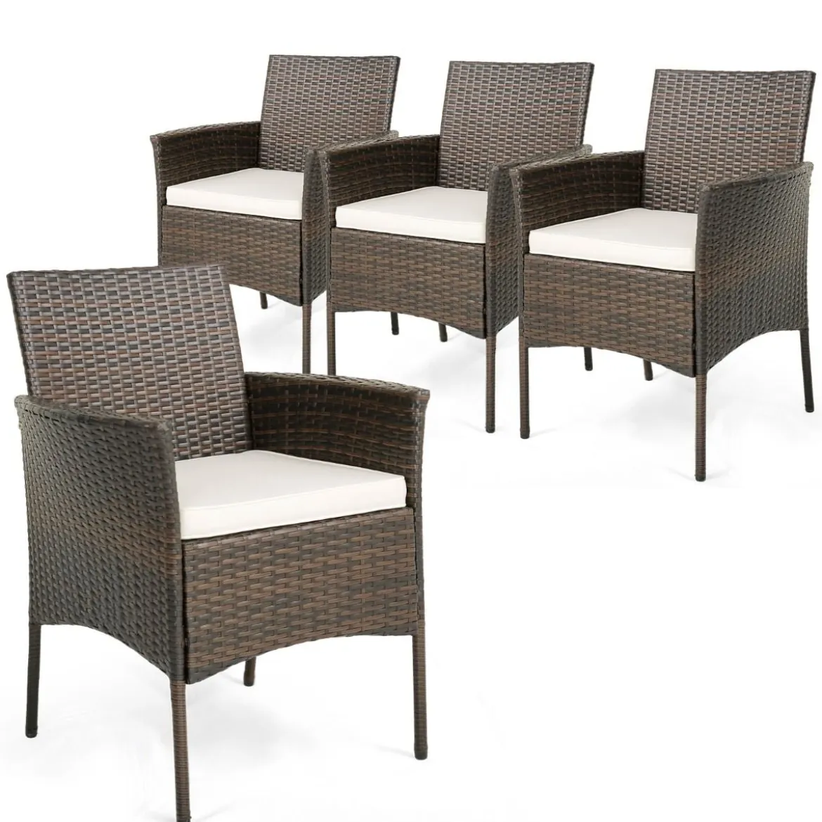 4er-Set Rattanstühle für draußen PE-Geflecht Gartenstühle mit Sitzkissen 63 x 59 x 84 cm