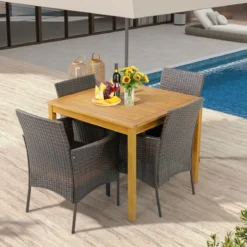 4er-Set Rattanstühle für draußen PE-Geflecht Gartenstühle mit Sitzkissen 63 x 59 x 84 cm