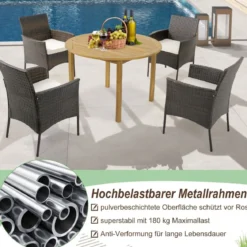 4er-Set Rattanstühle für draußen PE-Geflecht Gartenstühle mit Sitzkissen 63 x 59 x 84 cm