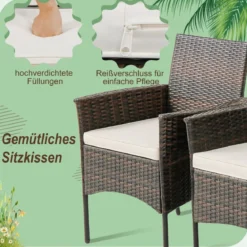 4er-Set Rattanstühle für draußen PE-Geflecht Gartenstühle mit Sitzkissen 63 x 59 x 84 cm