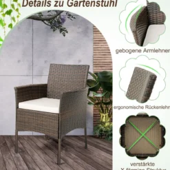 4er-Set Rattanstühle für draußen PE-Geflecht Gartenstühle mit Sitzkissen 63 x 59 x 84 cm