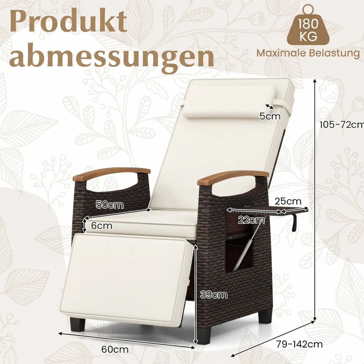 2er Set Relaxliege Rattan Liegesessel mit weichen Kissen Verstellbarer Rückenlehne und Fußstütze Liegestuhl Grau/Weiß