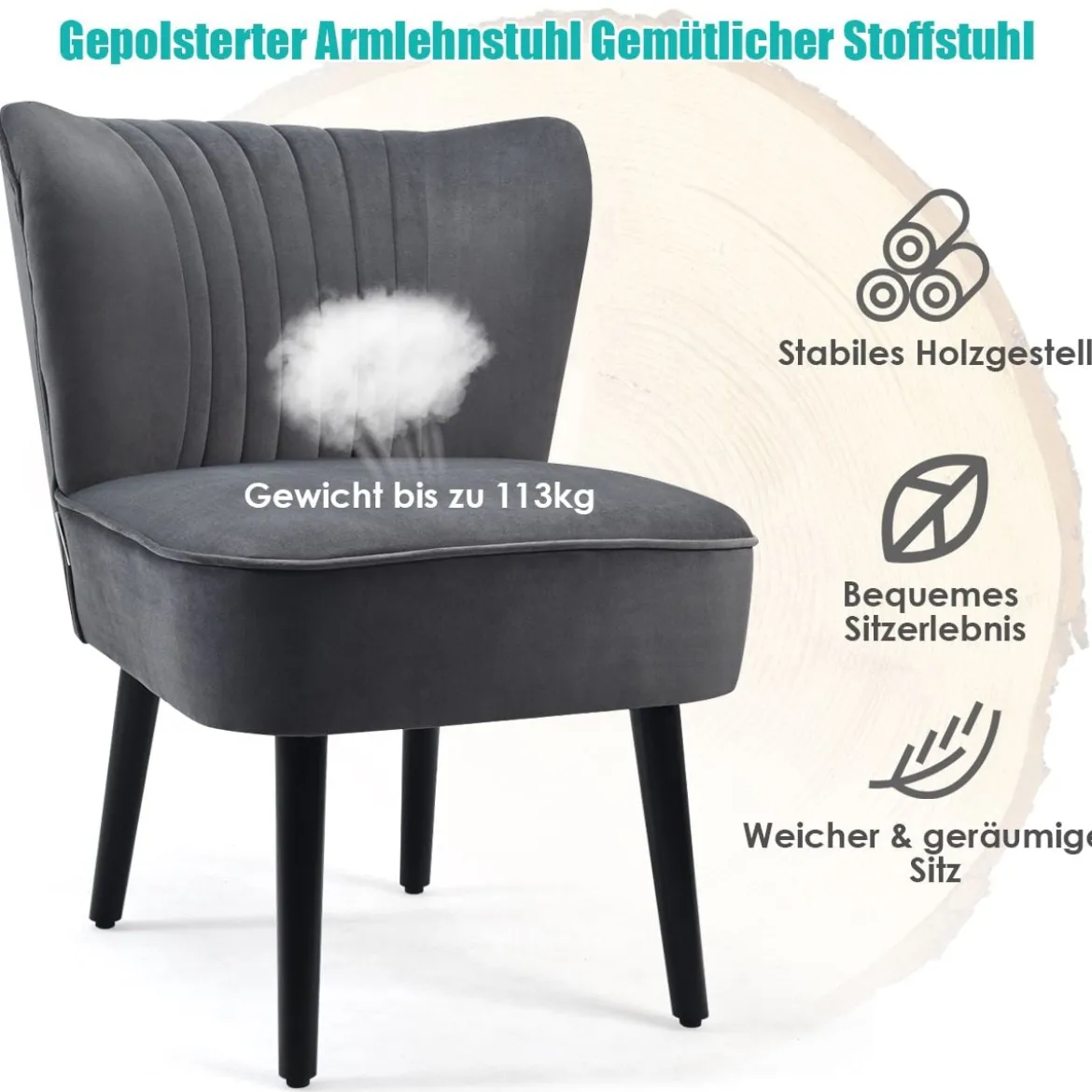 2er Set Relaxsessel mit hoher Rückenlehne & breitem gepolstertem Sitz Armlehnestuhl modern Grau