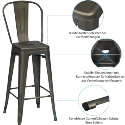 4er Set Restaurantstühle mit Abnehmbarer Rückenlehne & Fußpolstern Metallstühle Rotguss