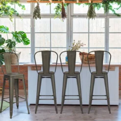 4er Set Restaurantstühle mit Abnehmbarer Rückenlehne & Fußpolstern Metallstühle Rotguss