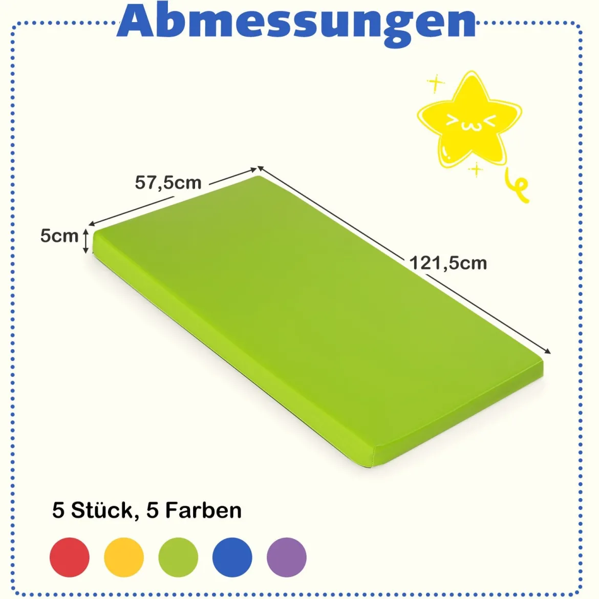 5er-Set Ruhematten für Kinder dicke Schaumstoff-Mittagsschlafmatten für den Boden Bunt