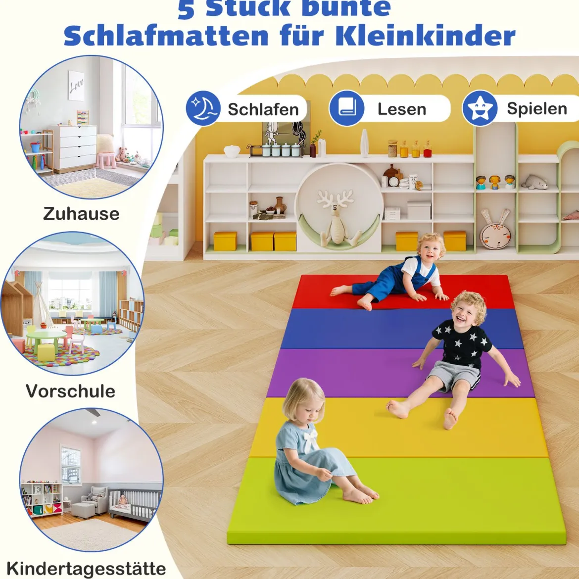 5er-Set Ruhematten für Kinder dicke Schaumstoff-Mittagsschlafmatten für den Boden Bunt