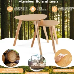 2er Set Satztisch Holz Couchtisch dreieckig Beistelltisch Kaffeetisch Wohnzimmertisch Natur