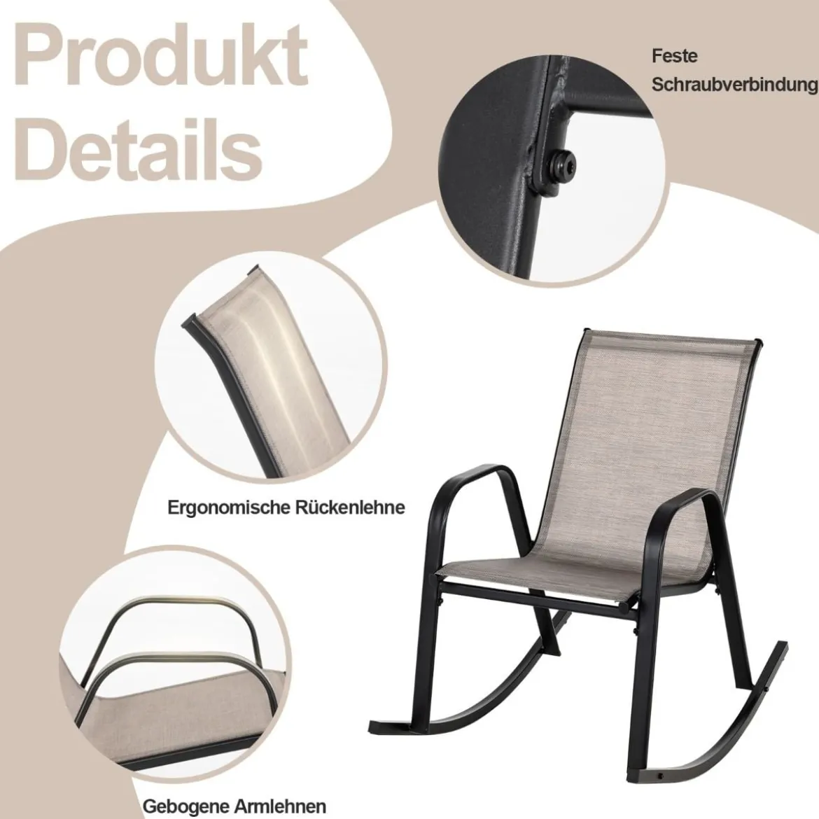 2er Set Schaukelstühle mit Atmungsaktivem Stoffsitz Ergonomische Terrassenstühle