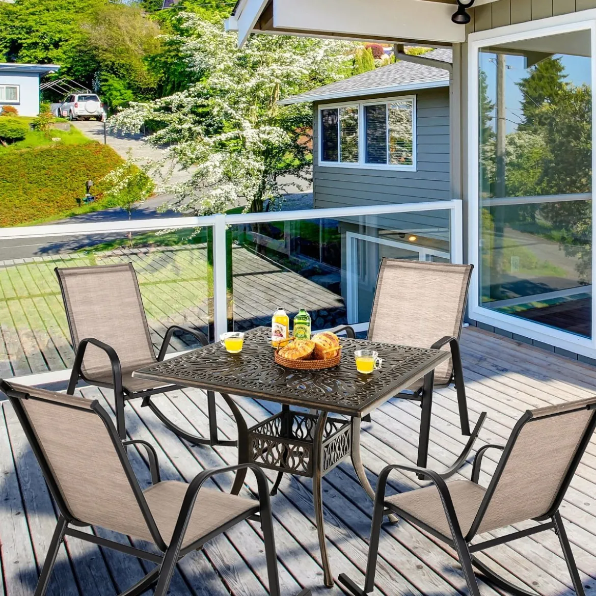 2er Set Schaukelstühle mit Atmungsaktivem Stoffsitz Ergonomische Terrassenstühle