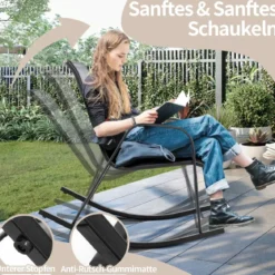 2er Set Schaukelstühle mit Atmungsaktivem Stoffsitz Ergonomische Terrassenstühle