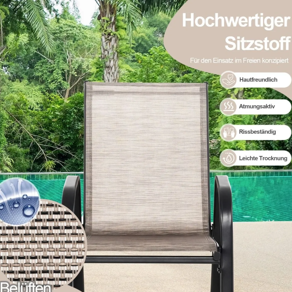 2er Set Schaukelstühle mit Atmungsaktivem Stoffsitz Ergonomische Terrassenstühle