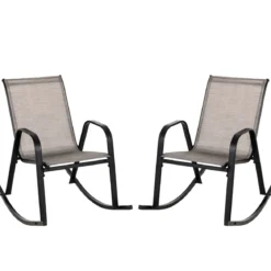 2er Set Schaukelstühle mit Atmungsaktivem Stoffsitz Ergonomische Terrassenstühle