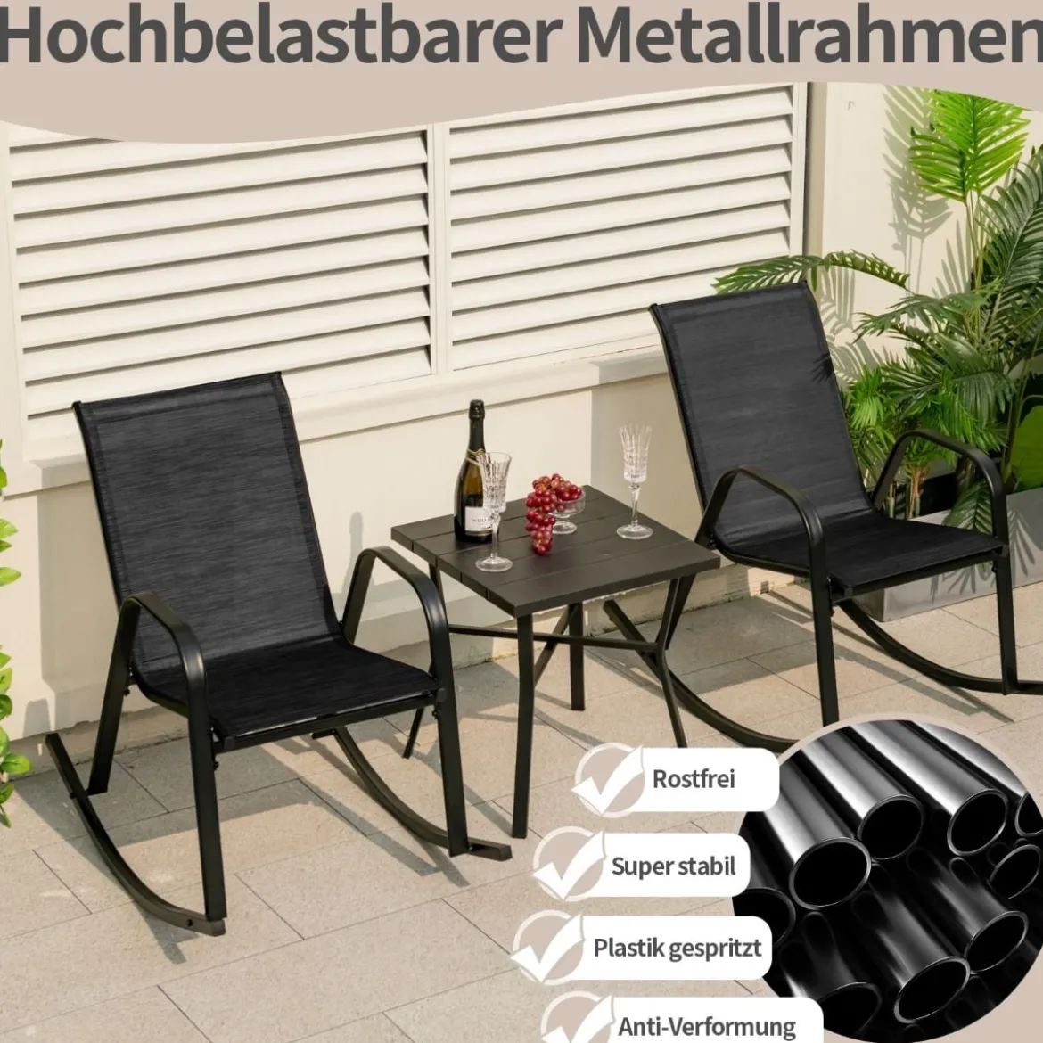 2er Set Schaukelstühle mit Atmungsaktivem Stoffsitz Ergonomische Terrassenstühle
