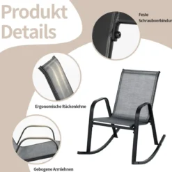 2er Set Schaukelstühle mit Atmungsaktivem Stoffsitz Ergonomische Terrassenstühle
