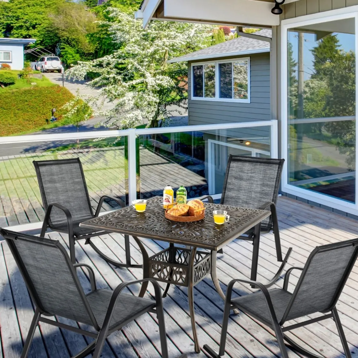 2er Set Schaukelstühle mit Atmungsaktivem Stoffsitz Ergonomische Terrassenstühle
