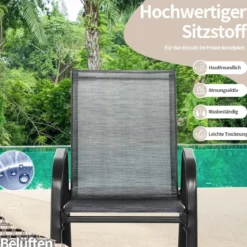 2er Set Schaukelstühle mit Atmungsaktivem Stoffsitz Ergonomische Terrassenstühle