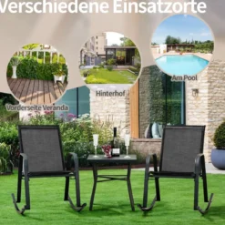 2er Set Schaukelstühle mit Atmungsaktivem Stoffsitz Ergonomische Terrassenstühle