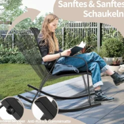 2er Set Schaukelstühle mit Atmungsaktivem Stoffsitz Ergonomische Terrassenstühle