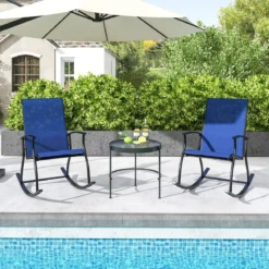 2er Set Schaukelstühle Schaukelsessel mit hoher Rückenlehne und atmungsaktivem Sitzstoff 102 x 68 x 100 cm Marineblau + Schwarz