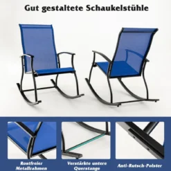 2er Set Schaukelstühle Schaukelsessel mit hoher Rückenlehne und atmungsaktivem Sitzstoff 102 x 68 x 100 cm Marineblau + Schwarz