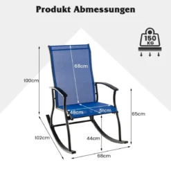 2er Set Schaukelstühle Schaukelsessel mit hoher Rückenlehne und atmungsaktivem Sitzstoff 102 x 68 x 100 cm Marineblau + Schwarz
