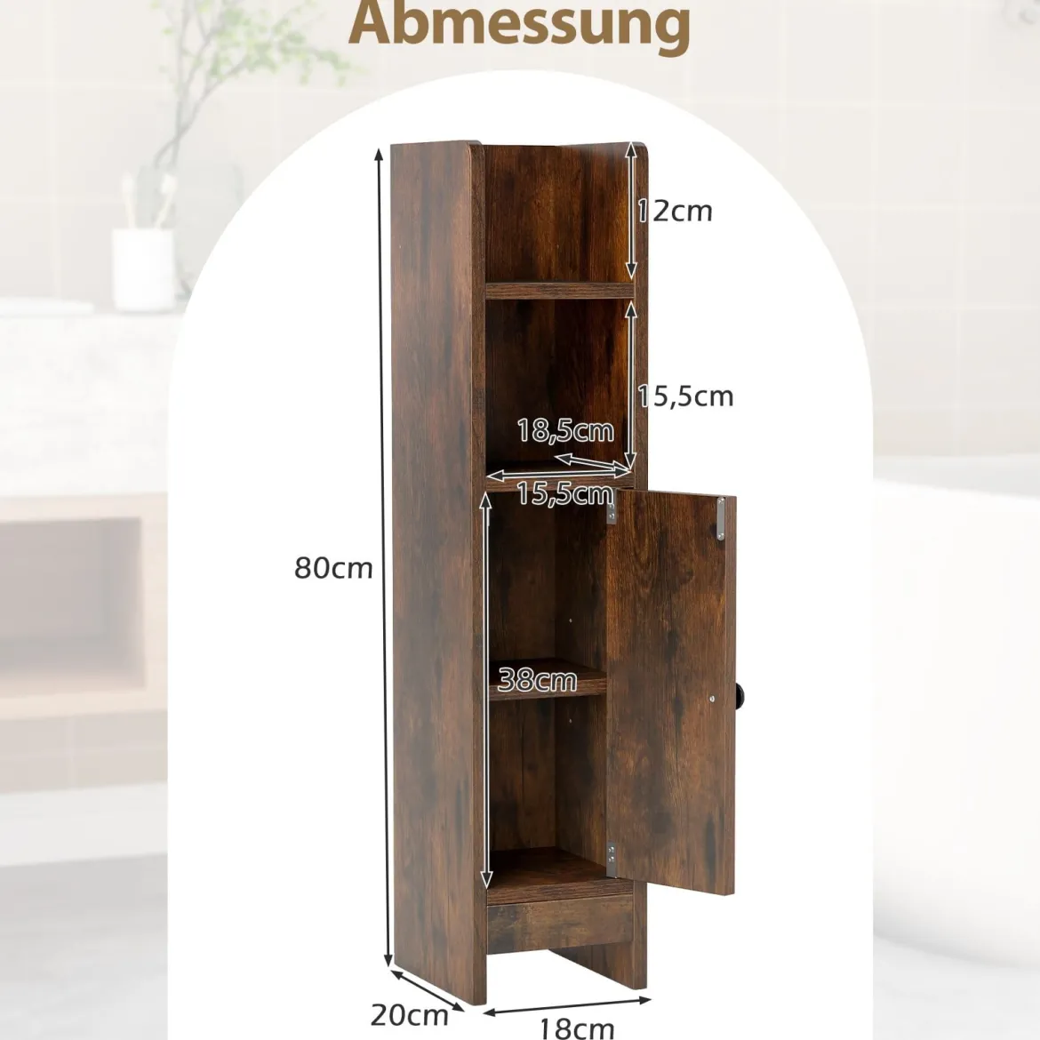 2er Set Schmaler Toilettenschrank mit 2 Offenen Fächern & 2 Abnehmbarer Ablage Badschrank Vintage