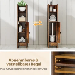 2er Set Schmaler Toilettenschrank mit 2 Offenen Fächern & 2 Abnehmbarer Ablage Badschrank Vintage