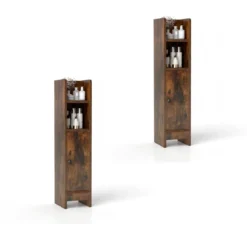 2er Set Schmaler Toilettenschrank mit 2 Offenen Fächern & 2 Abnehmbarer Ablage Badschrank Vintage