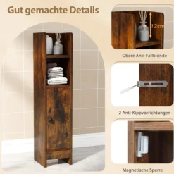 2er Set Schmaler Toilettenschrank mit 2 Offenen Fächern & 2 Abnehmbarer Ablage Badschrank Vintage