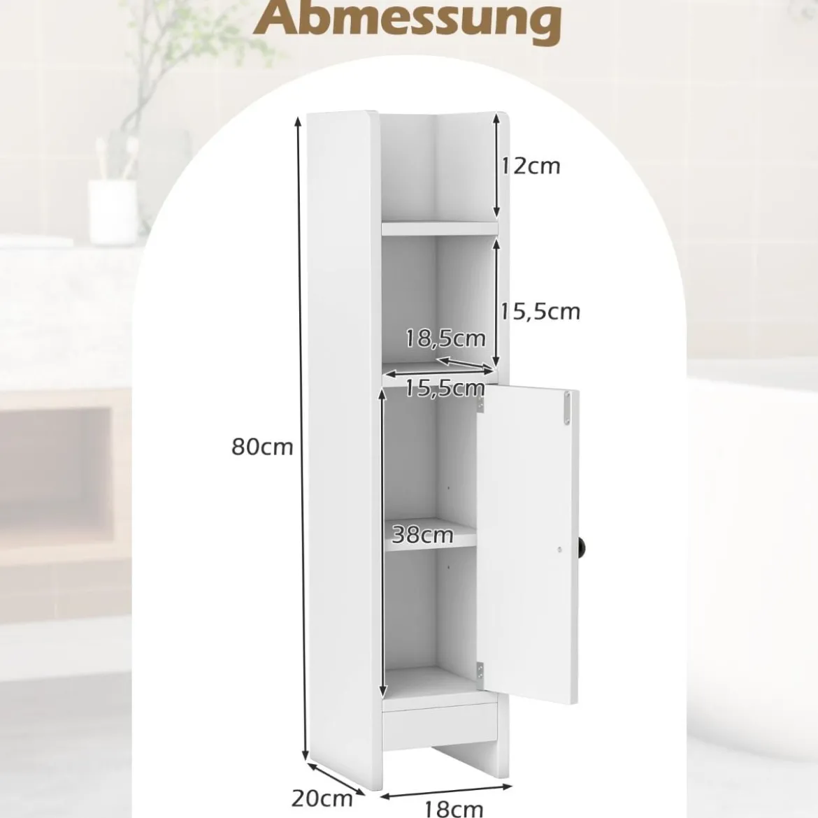 2er Set Schmaler Toilettenschrank mit 2 Offenen Fächern & 2 Abnehmbarer Ablage Badschrank Weiß