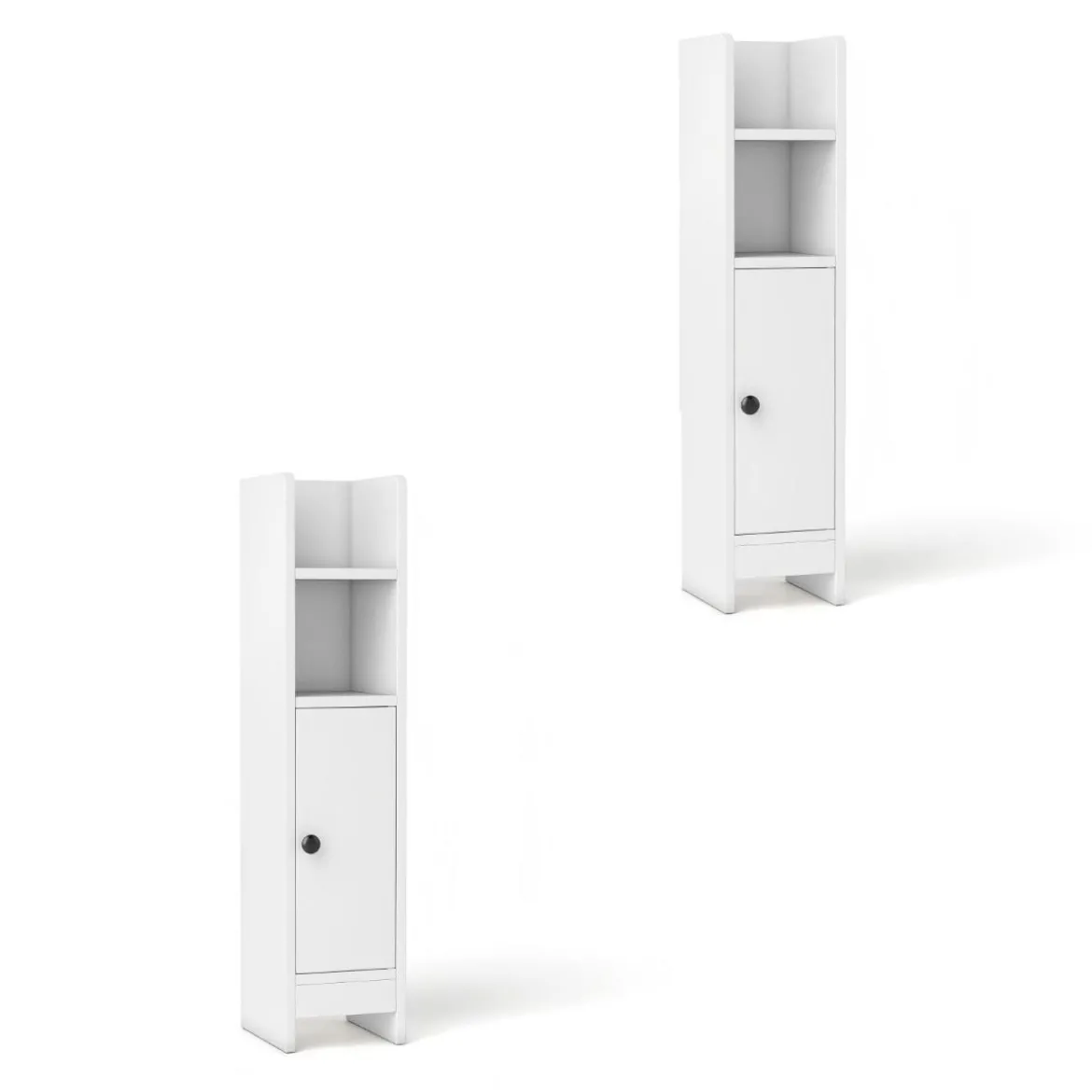 2er Set Schmaler Toilettenschrank mit 2 Offenen Fächern & 2 Abnehmbarer Ablage Badschrank Weiß