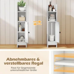 2er Set Schmaler Toilettenschrank mit 2 Offenen Fächern & 2 Abnehmbarer Ablage Badschrank Weiß