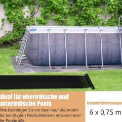 2er Set Schwimmbeckenheizung 600 x 75 cm Solarkollektorplatten für 25800 L Unterirdische und Oberirdische Pools