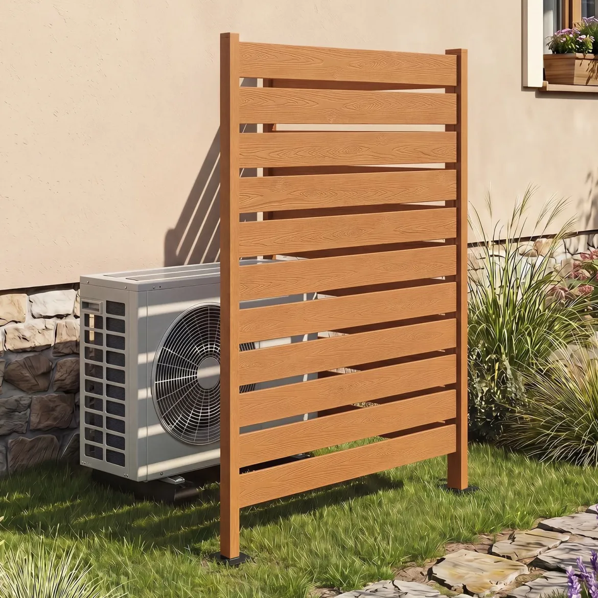 2er Set Sichtschutzzaun aus HIPS 93 x 63,5 cm Wetterfester Gartenzaun in Holzoptik mit Metallerdspießen
