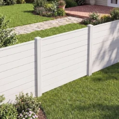 2er Set Sichtschutzzaun Gartenzaun mit 2 Paneelen wetterfester Lamellenzaun mit 3 Pfählen Weiß