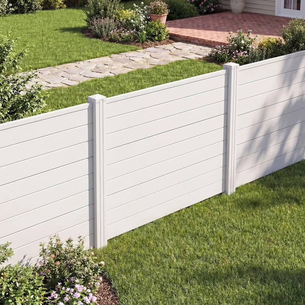 2er Set Sichtschutzzaun Gartenzaun mit 2 Paneelen wetterfester Lamellenzaun mit 3 Pfählen Weiß