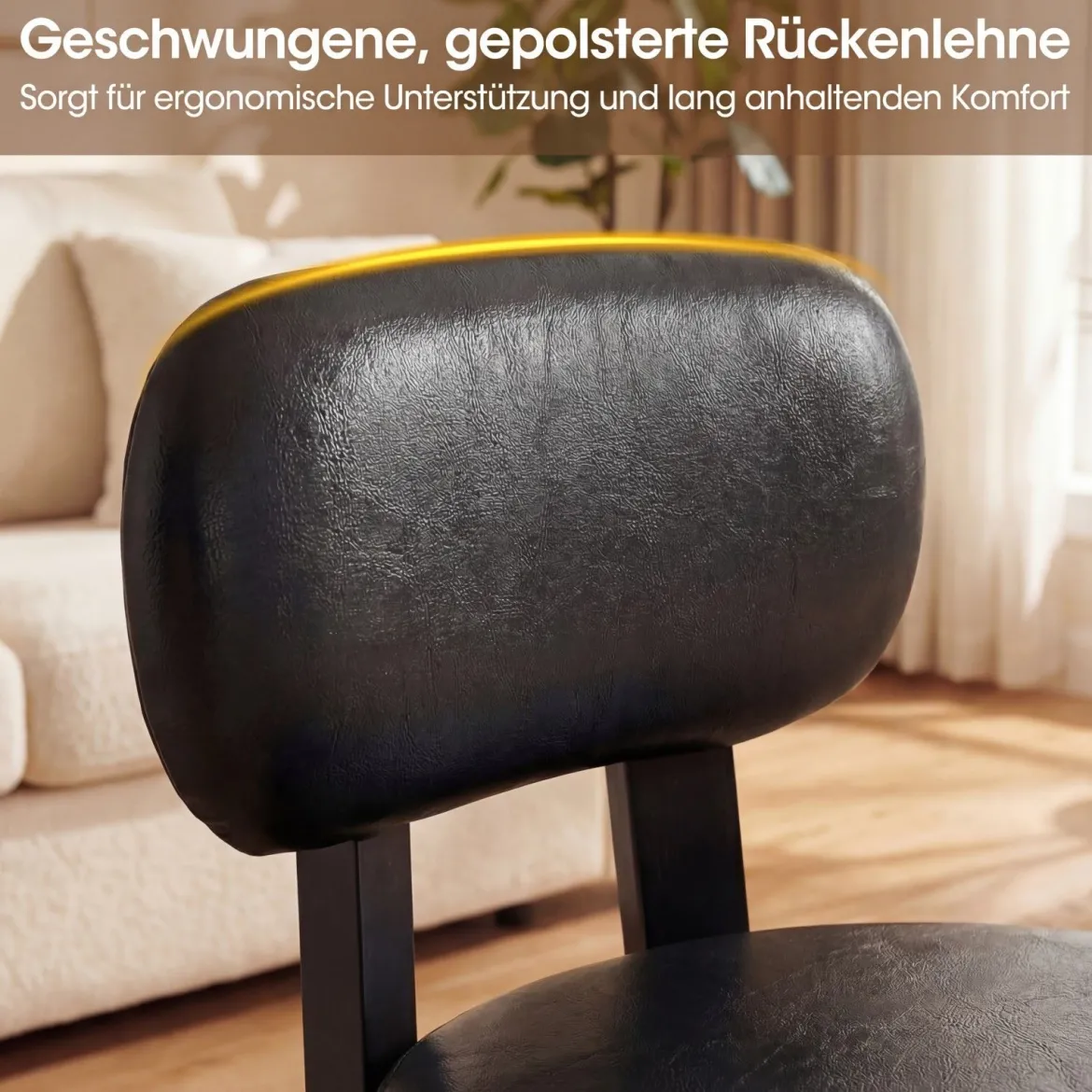 2er Set Sitzhocker mit Rückenlehne & Kunstlederbezug Gepolsterter Hocker bis 150 kg Tragkraft Schwarz